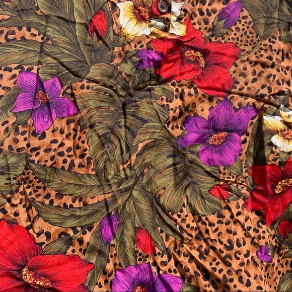 Vintage animal print tropical farm Rio floral long sleeve button back blouse 10 - Picture 5 of 7